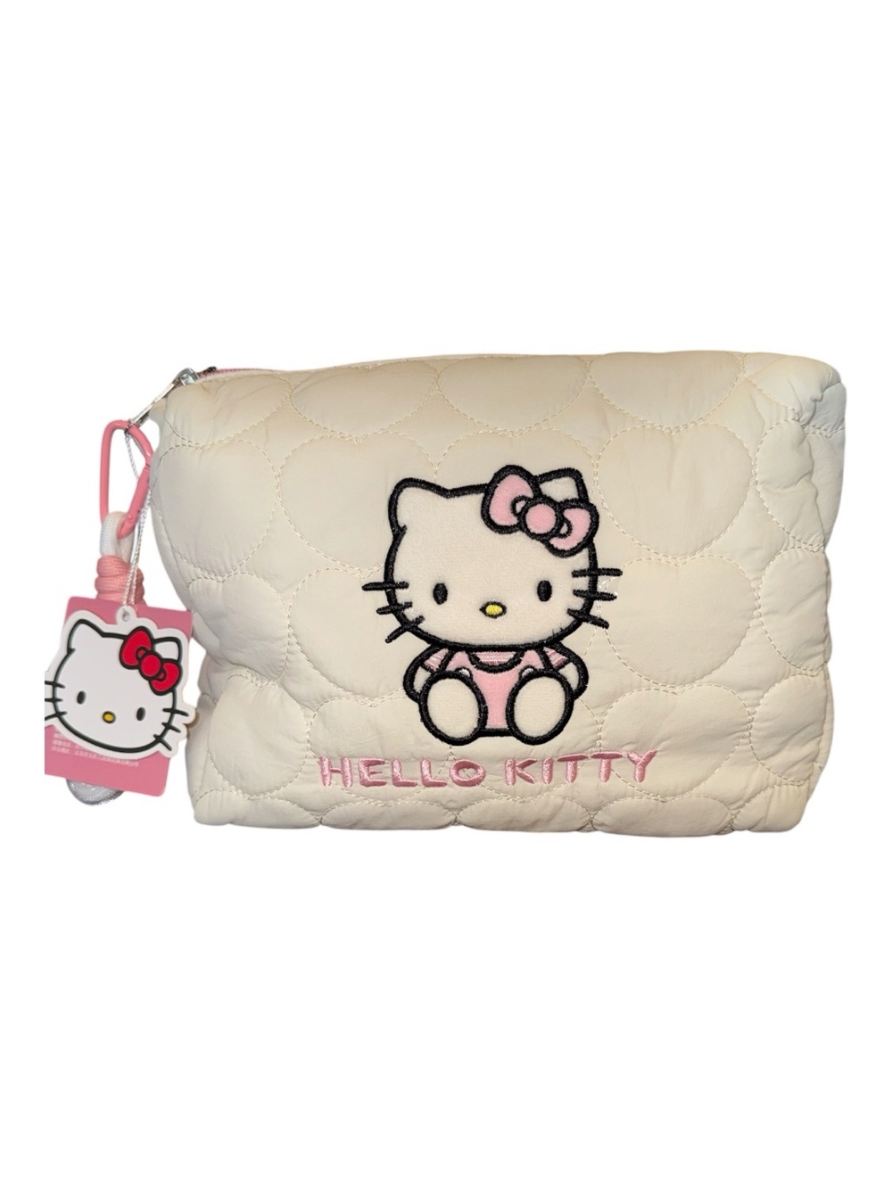 Hello Kitty Cream Quilted Cosmetic Pouch with Pink Trim